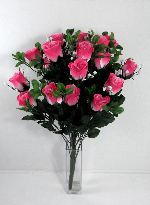 Artificial Rose Bud with Gypsophilia - 54cm Pink/Cream