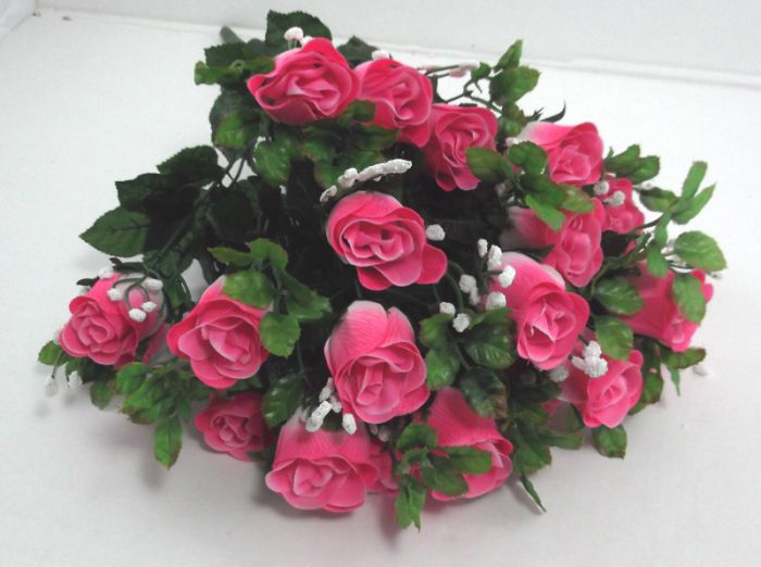 Artificial Rose Bud with Gypsophilia - 54cm Pink/Cream (TOP VIEW)