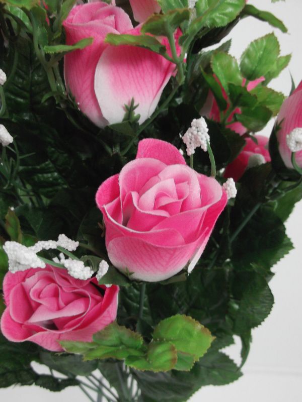 Artificial Rose Bud with Gypsophilia - 54cm Pink/Cream (Close up)
