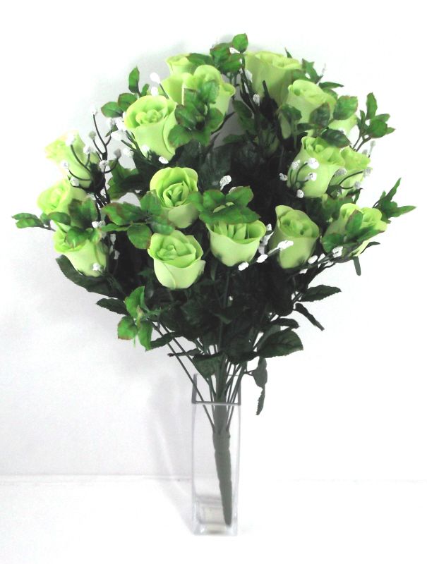 Artificial Rose Bud with Gypsophilia - 54cm Green/White