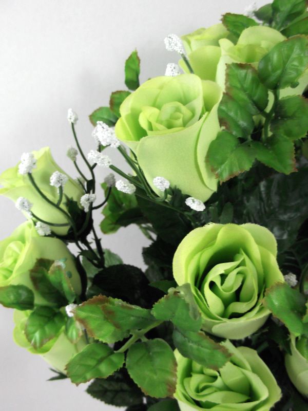 Artificial Rose Bud with Gypsophilia - 54cm Green/White (close up)