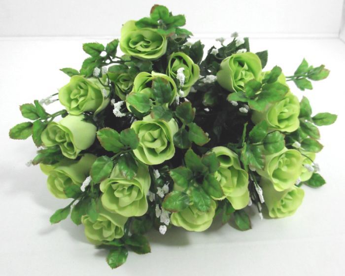Artificial Rose Bud with Gypsophilia - 54cm Green/White (Top View)