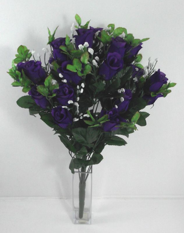 Artificial Rose Bud with Gypsophilia - 54cm Purple/White