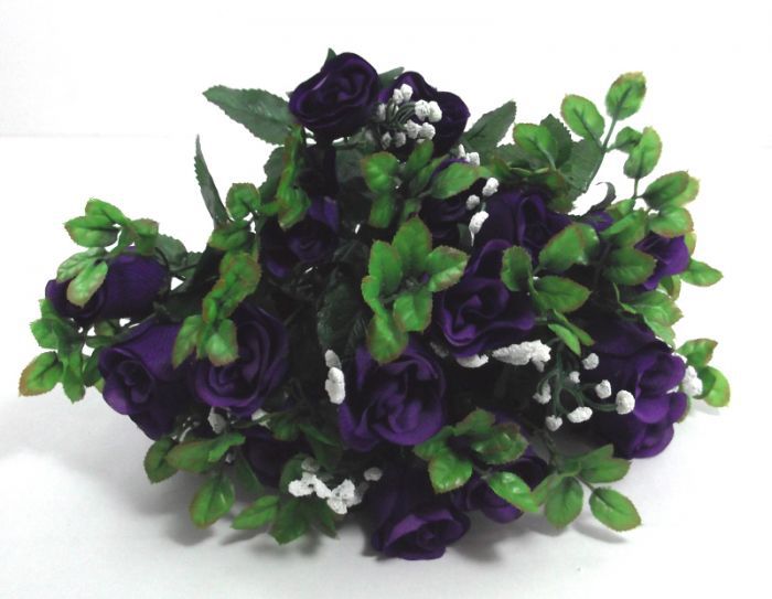 Artificial Rose Bud with Gypsophilia - 54cm Purple/White (top view)