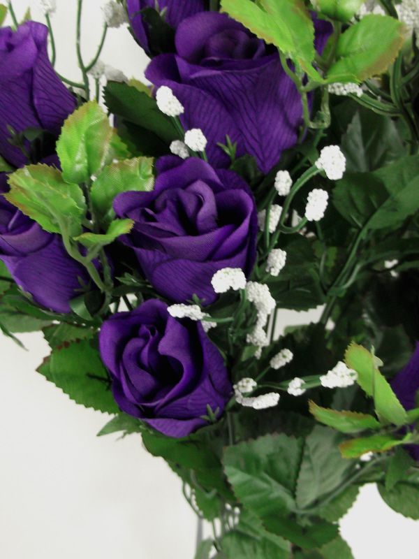 Artificial Rose Bud with Gypsophilia - 54cm Purple/White (close up)