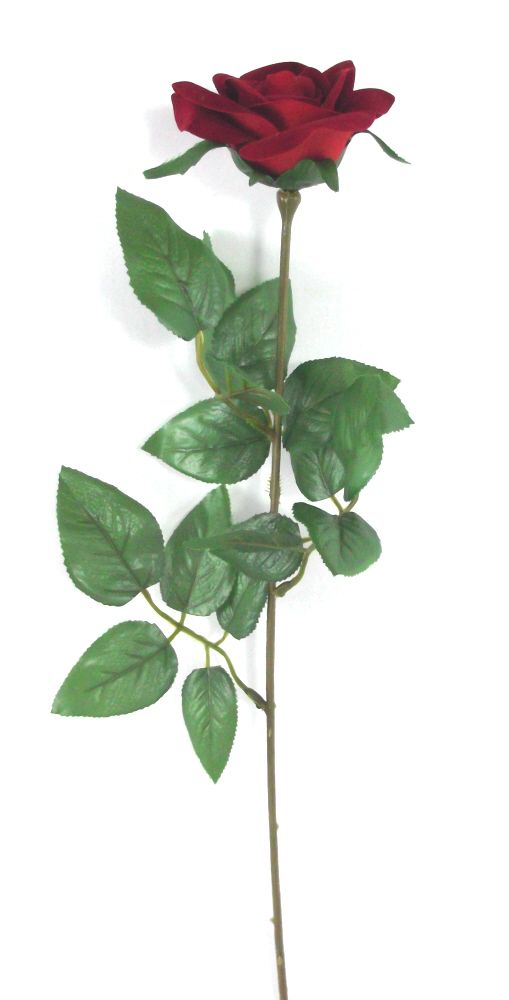 Artificial Velvet Rose Single Stem - 66cm Red (showing long stem)