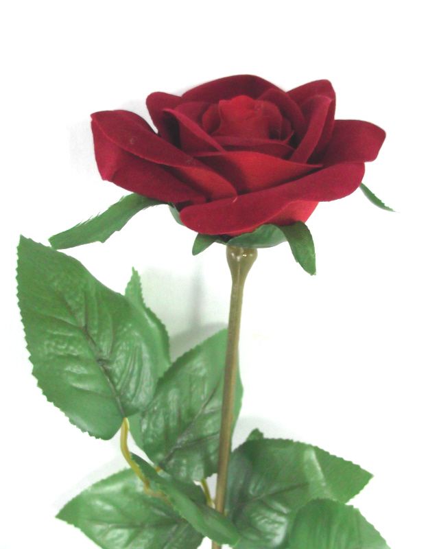 Artificial Velvet Rose Single Stem - 66cm Red (Close up)