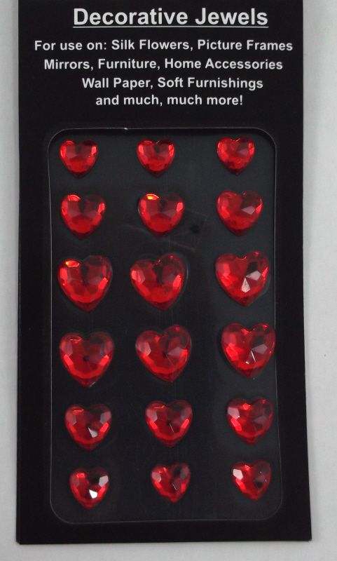 Decorative Heart Jewels in assorted sizes - Red, 18 per Sheet