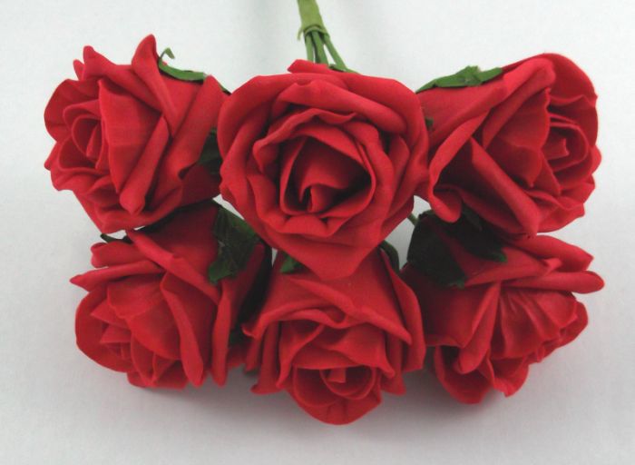 Artificial Colourfast Rose Bud Bunch - 21cm RED