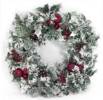 Plastic Wreath with Snow/Red Berries