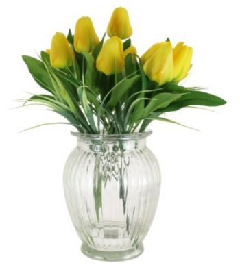 Tulip In Ribbed Vase Arrangement